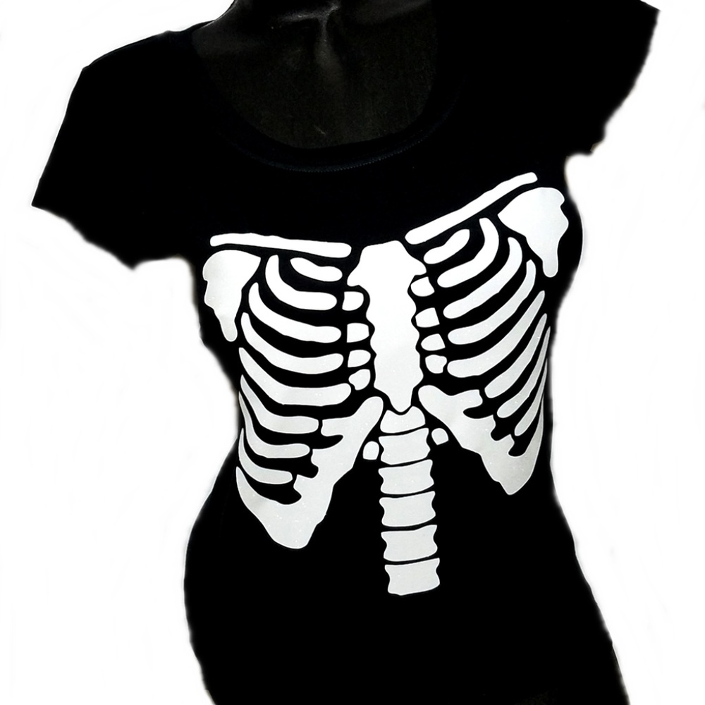 Black Fitted Spandex Skeleton Tee